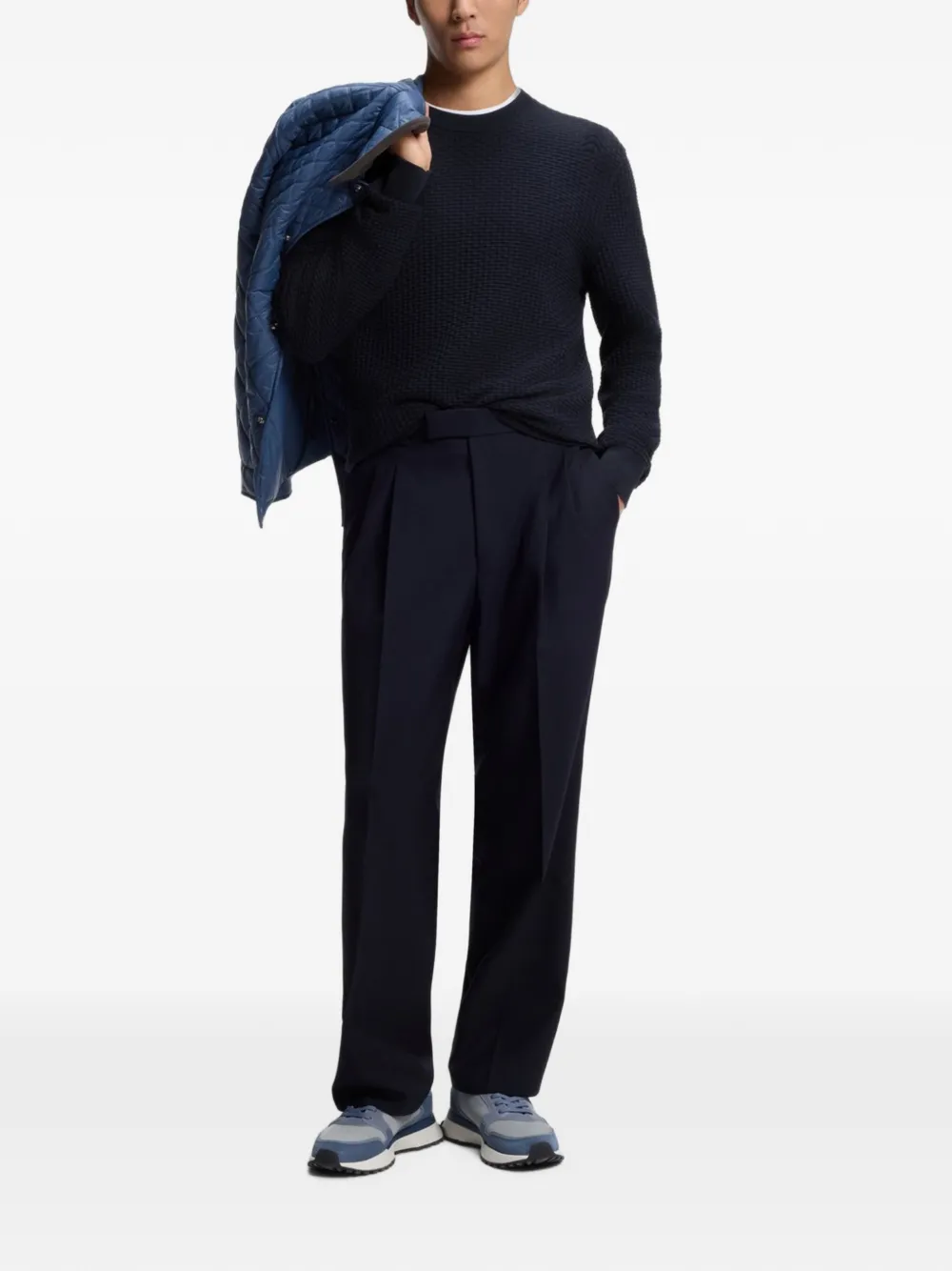 BOSS Katoenen trui met gebreide structuur Blauw