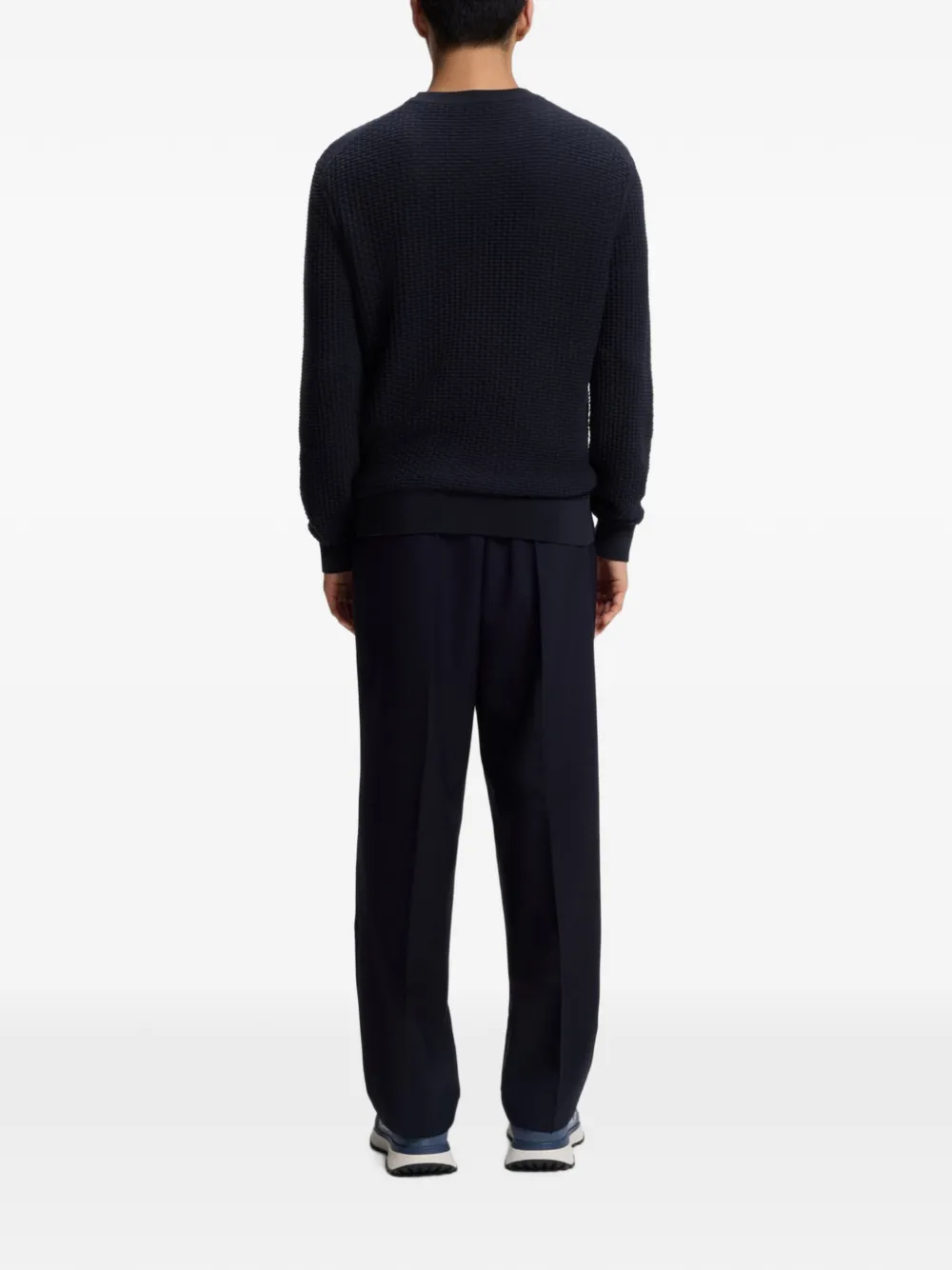 BOSS Katoenen trui met gebreide structuur Blauw