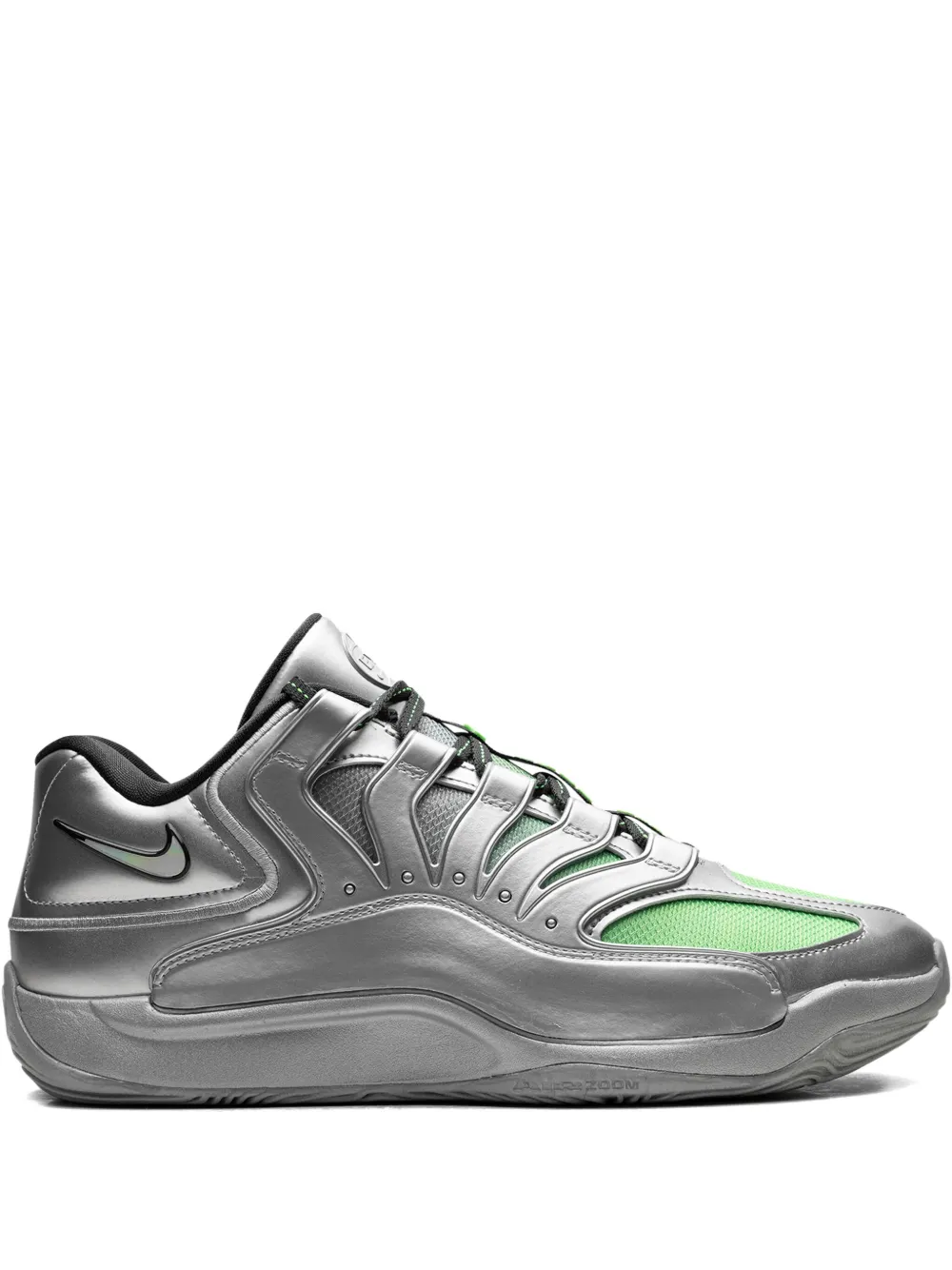 Nike KD 18 EYBL "Metallic Silver Green Strike Dark Smoke Grey" sneakers
