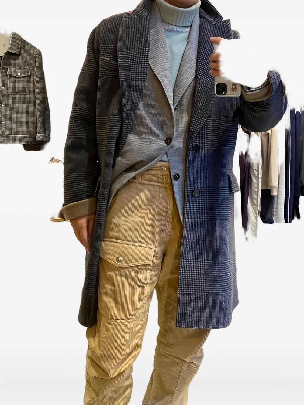 Brunello Cucinelli check cashmere coat Grijs