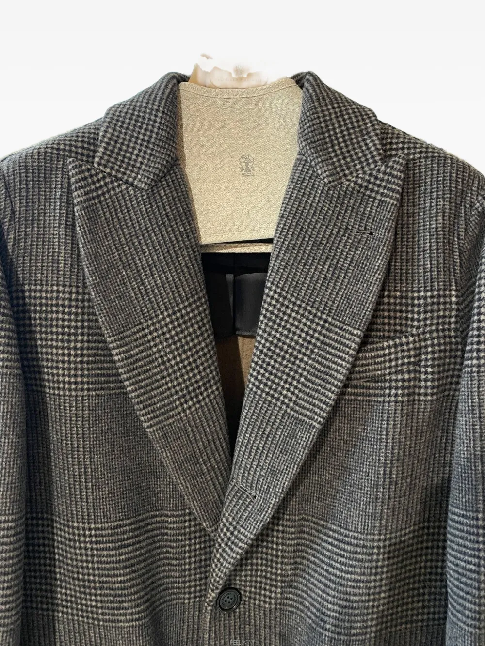 Brunello Cucinelli check cashmere coat Grijs
