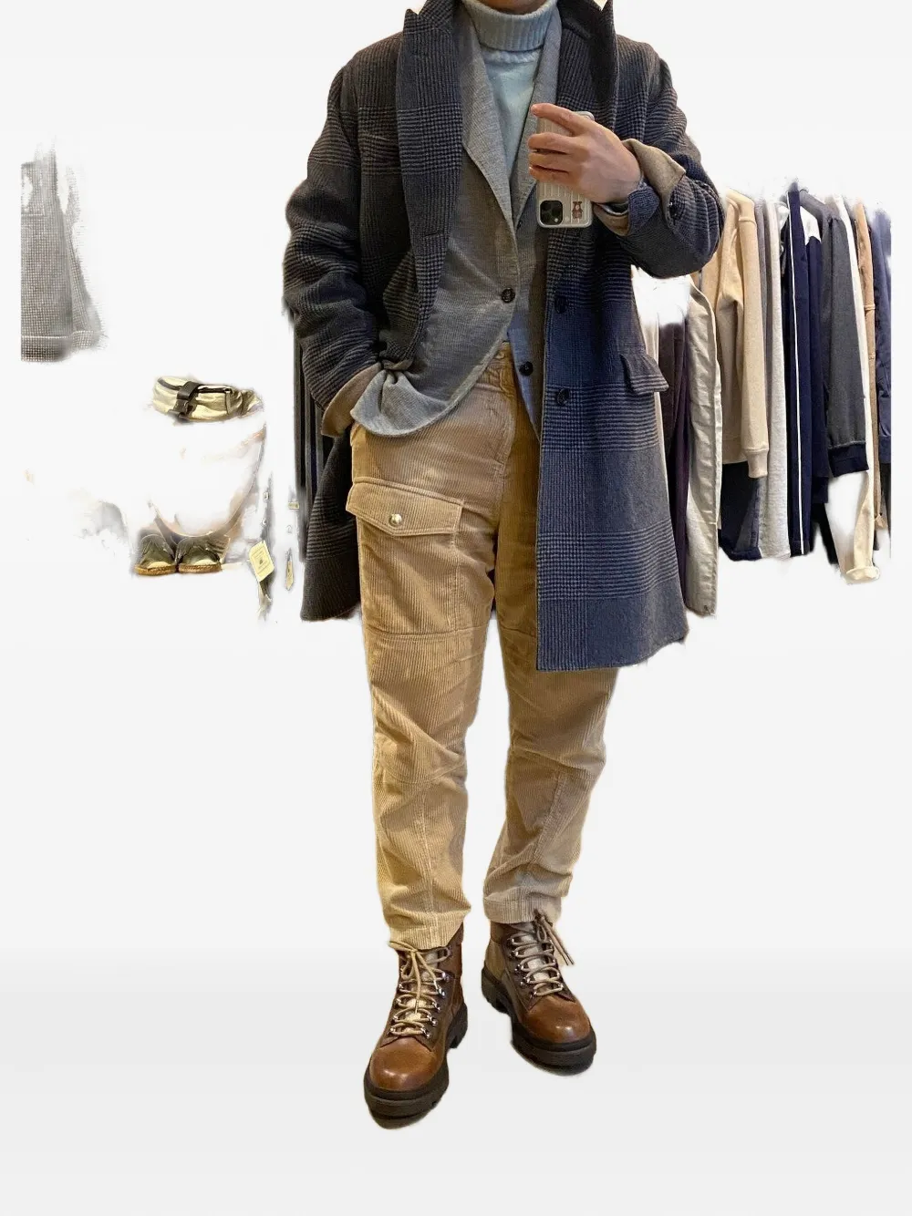 Brunello Cucinelli check cashmere coat Grijs