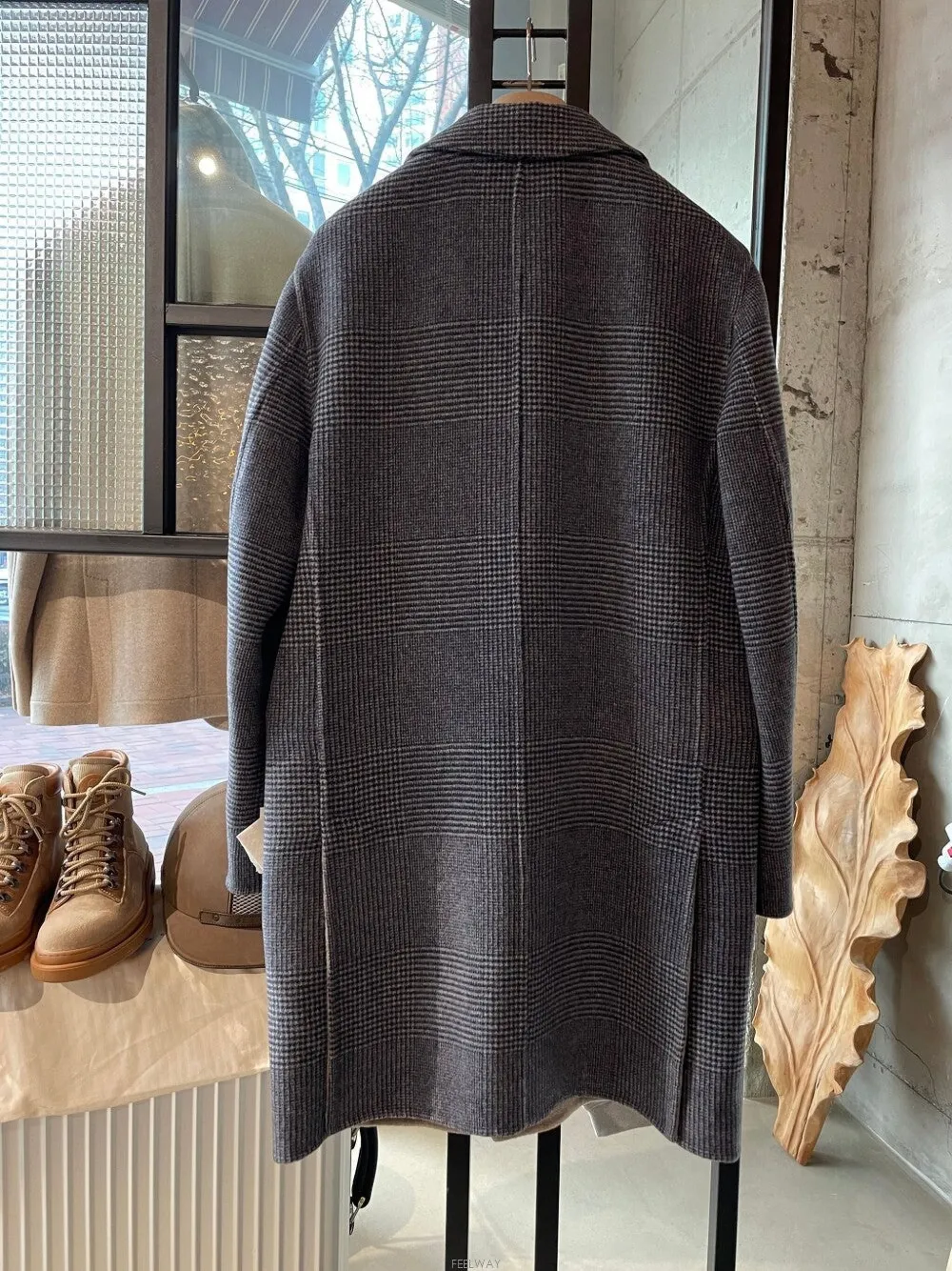 Brunello Cucinelli check cashmere coat Grijs