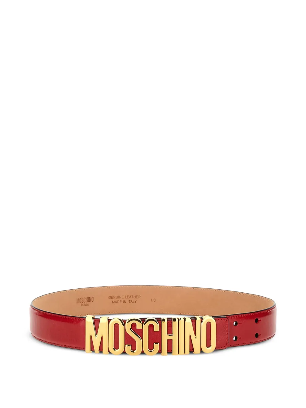 Moschino Leren riem met logoplakkaat Rood