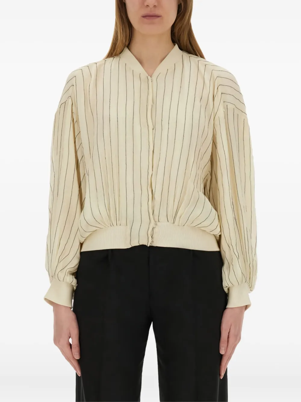 Alysi pinstripe balloon-sleeve jacket Beige