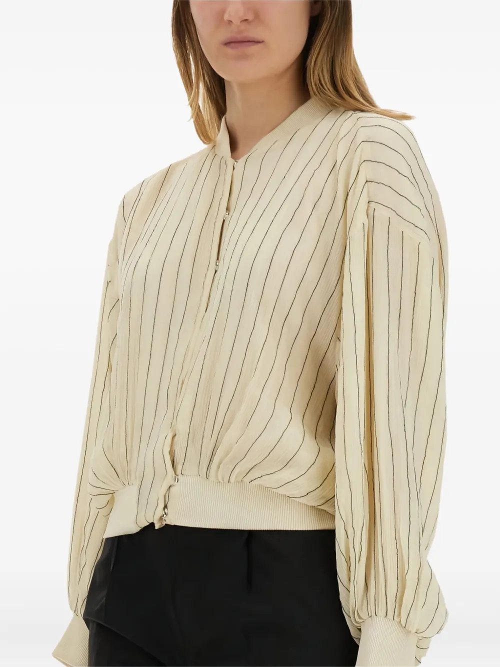Alysi pinstripe balloon-sleeve jacket Beige