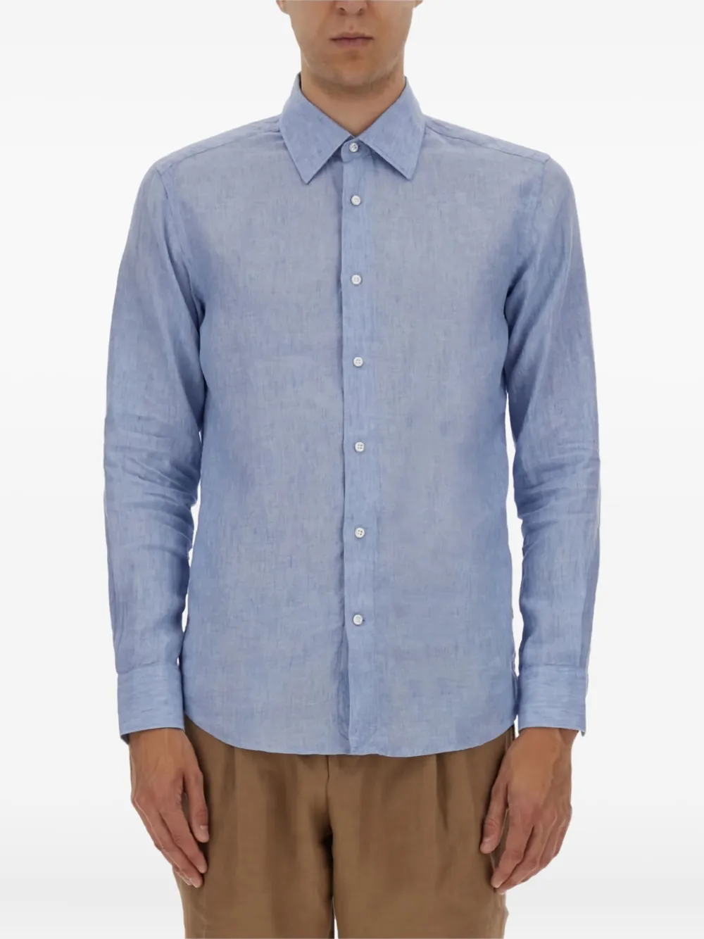 BOSS long-sleeved linen shirt - ブルー BOSS long-sleeved linen shirt - ブルー