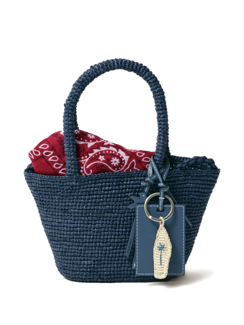 Manebi Sunset kleine raffia tas met handgreep Blauw