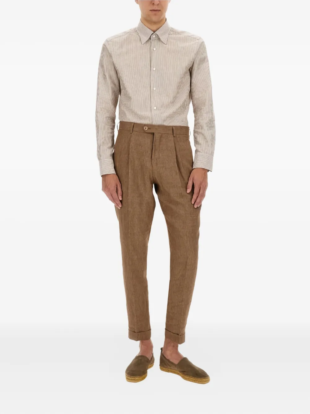 BOSS Gestreept overhemd Beige