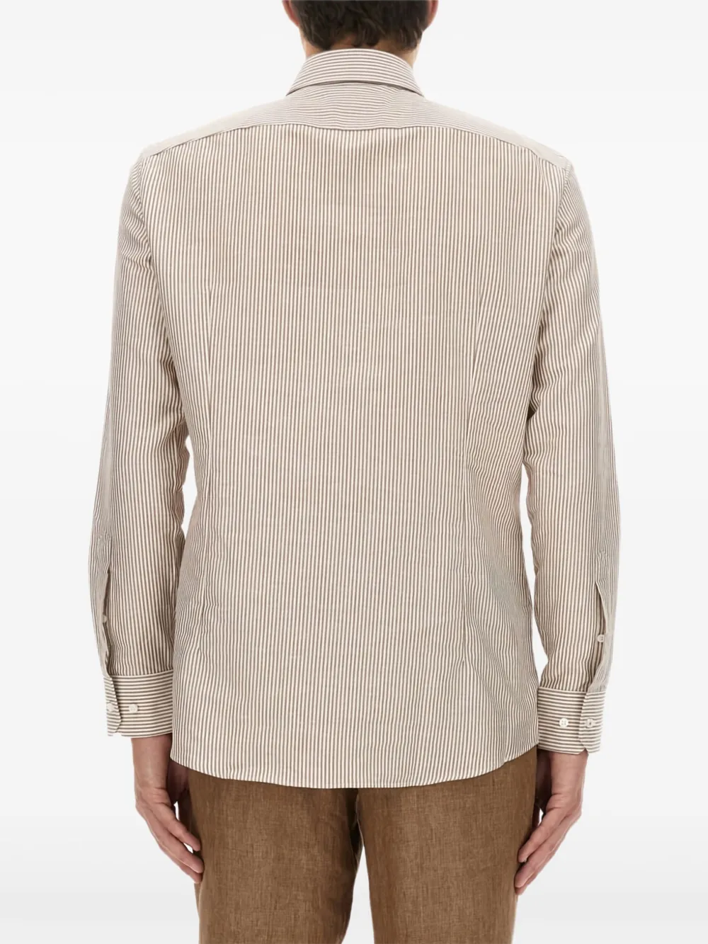 BOSS Gestreept overhemd Beige