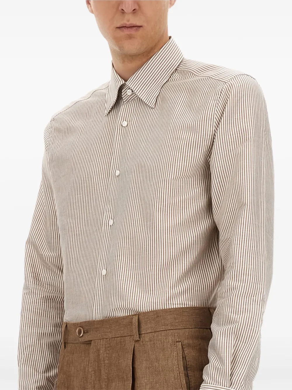 BOSS Gestreept overhemd Beige