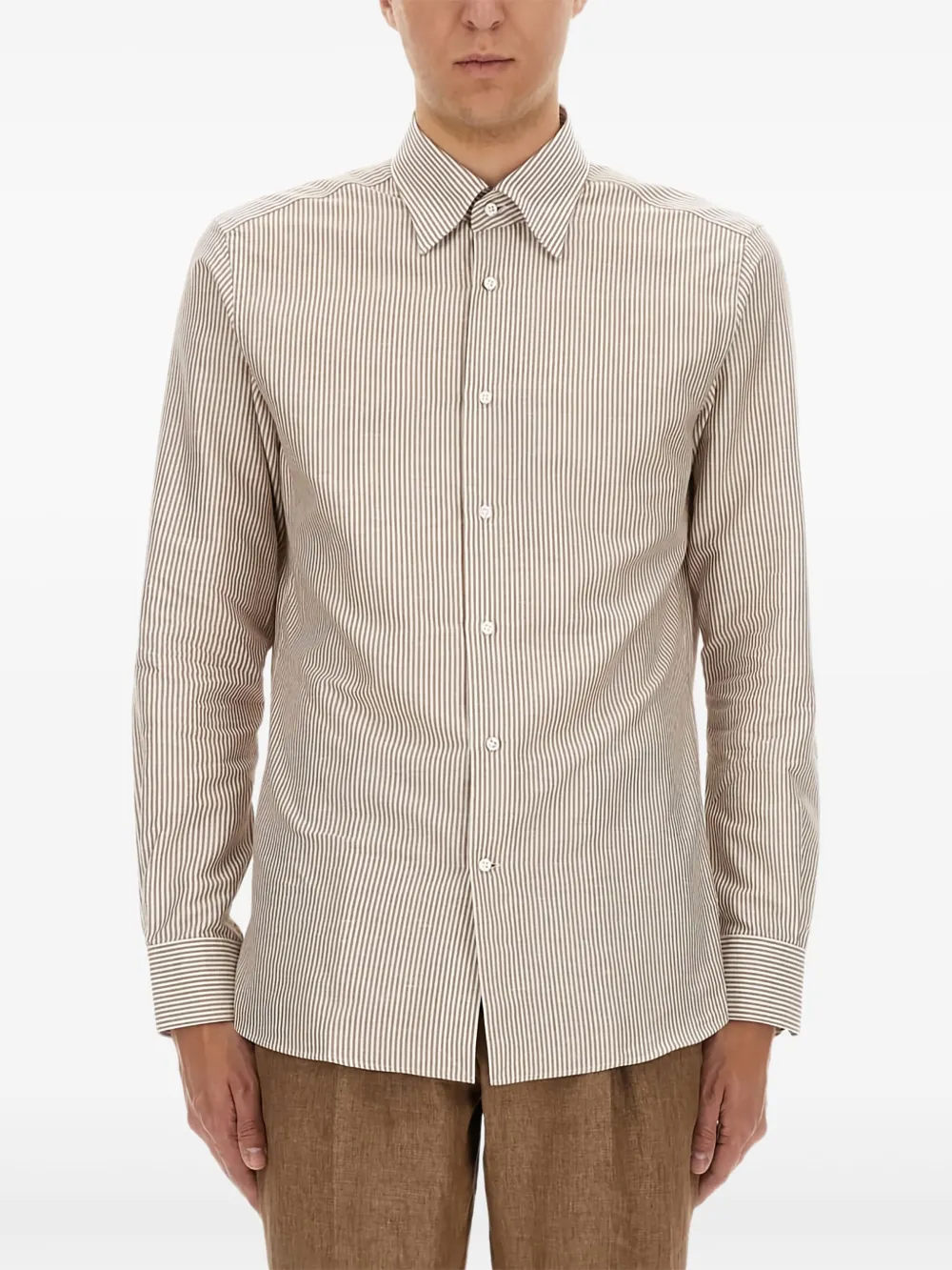 BOSS striped cotton-linen shirt - ニュートラル BOSS striped cotton-linen shirt - ニュートラル
