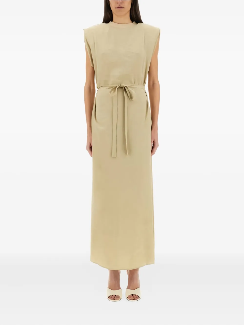 Alysi padded-shoulder belted maxi dress Beige
