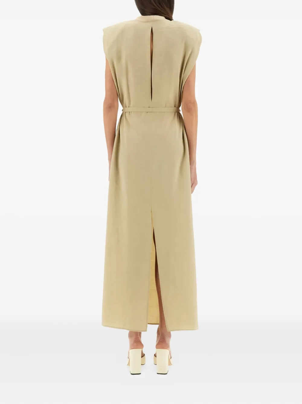 Alysi padded-shoulder belted maxi dress Beige