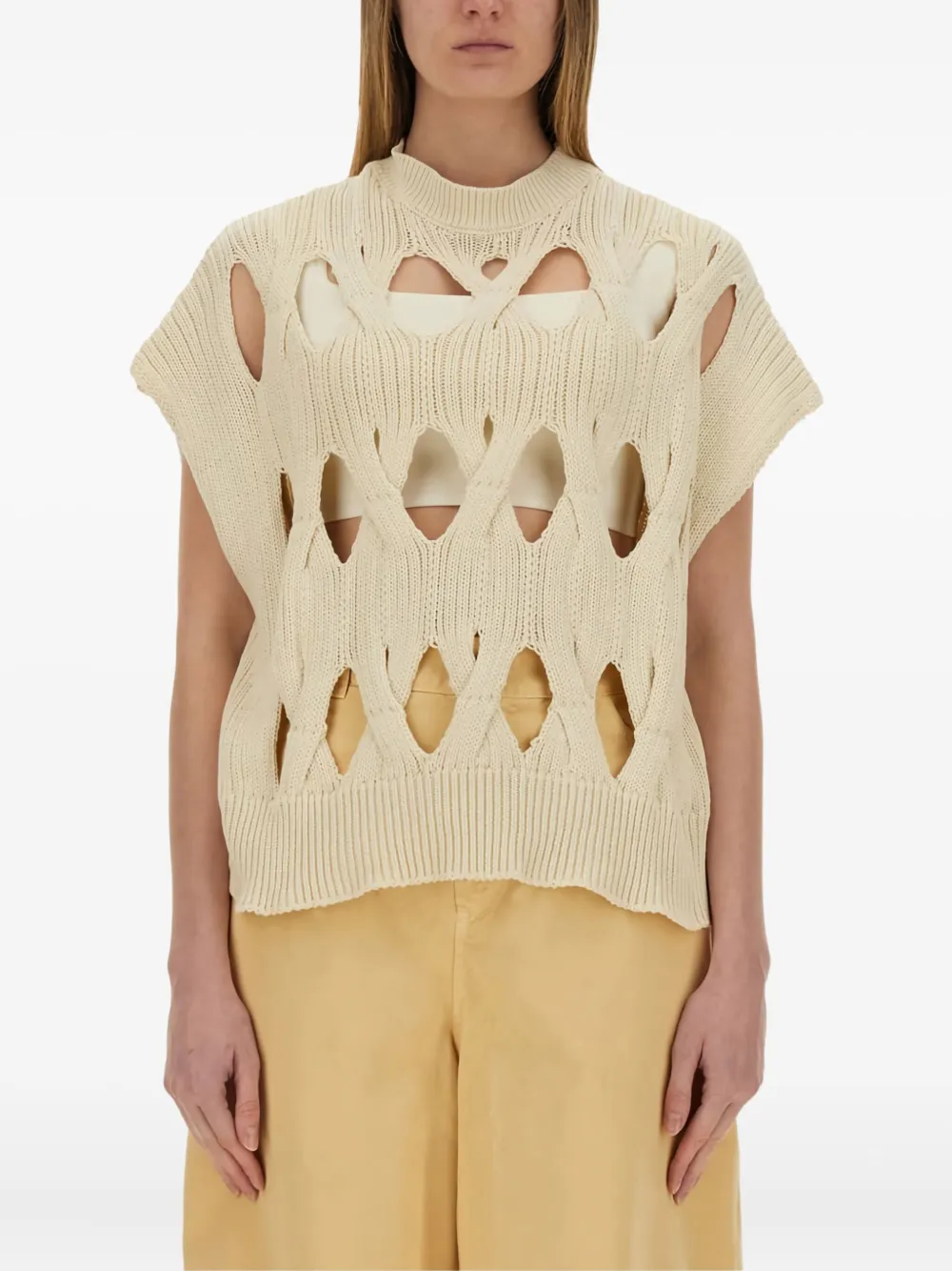 Alysi cut-out knit T-shirt Beige