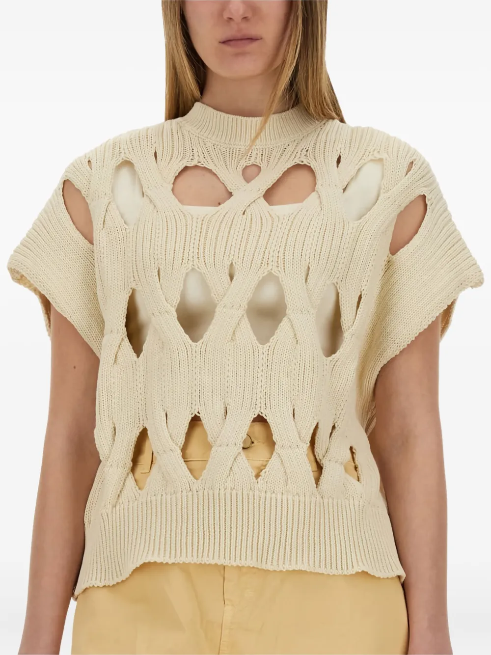 Alysi cut-out knit T-shirt Beige
