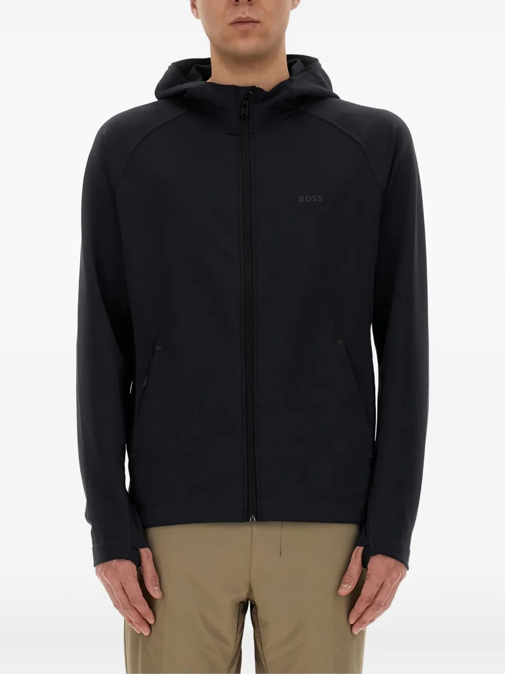 BOSS Hoodie met logodetail Zwart