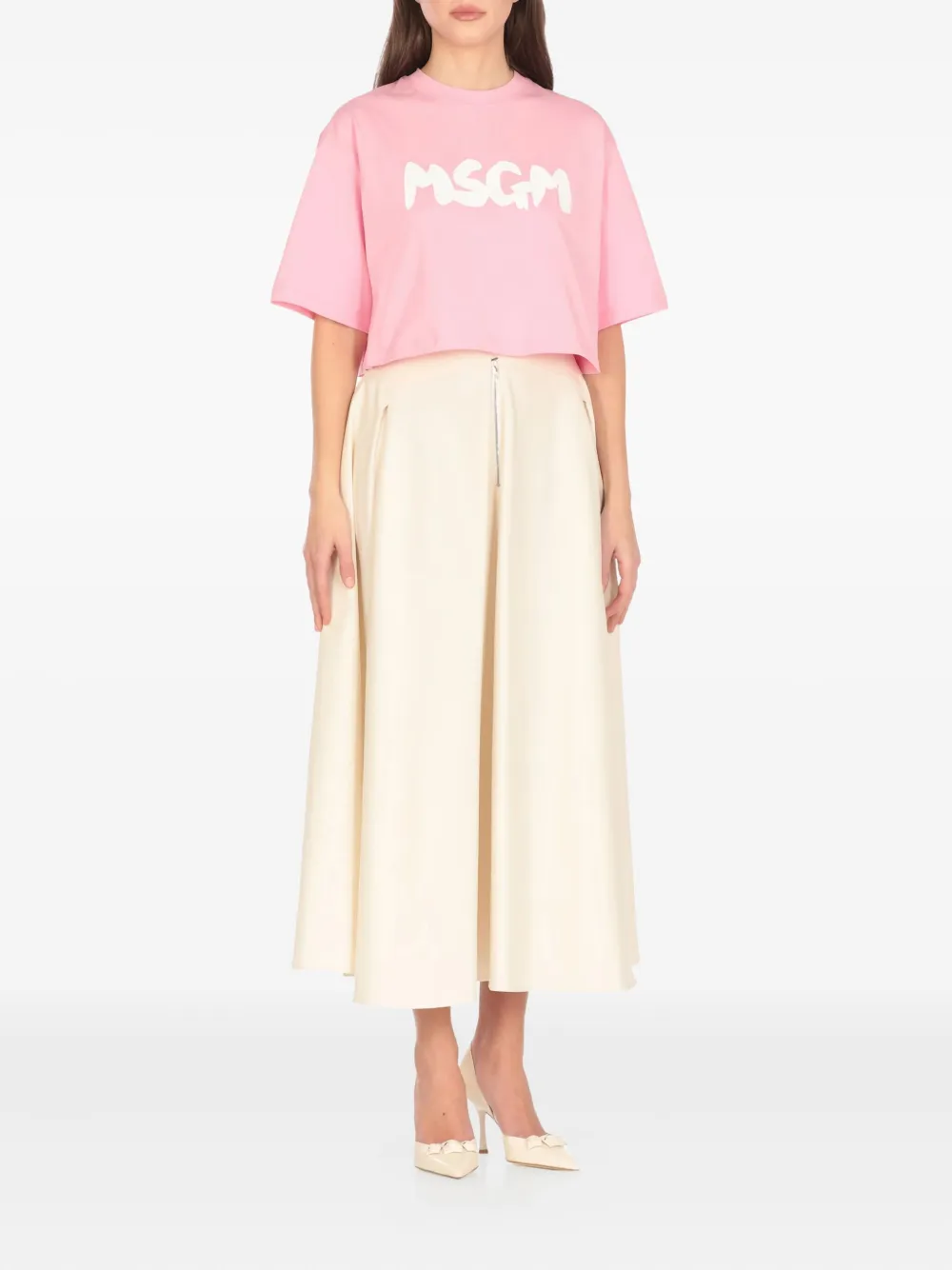 Msgm Logo-print Cropped T-shirt In Pink
