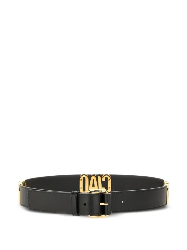 Moschino Leather Belt Black Gold 80s Moschino Redwall Belt, Wide Black Leather Belt, Gold  main image 3