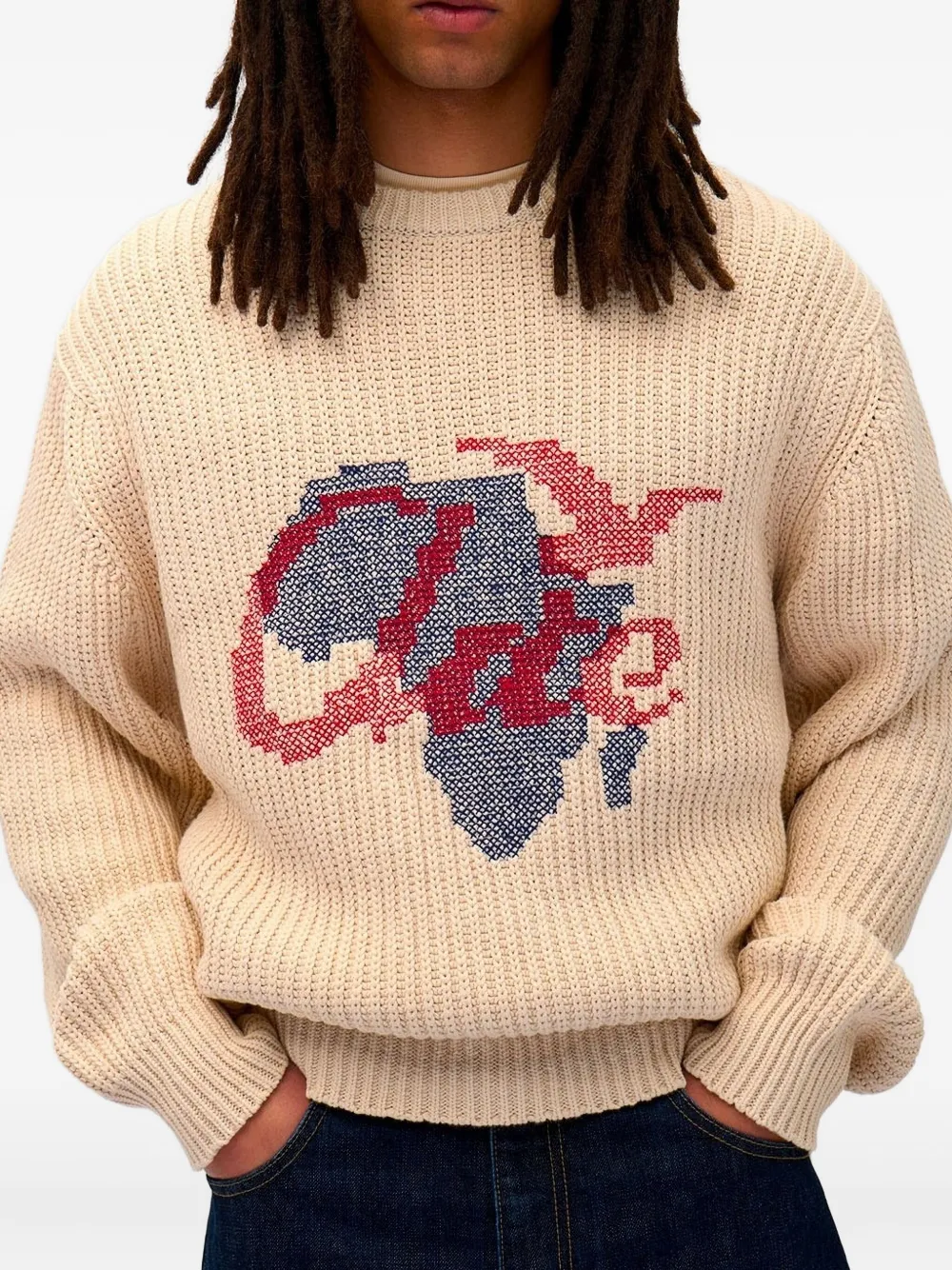ARTE cross-stitch knitted sweater - Beige