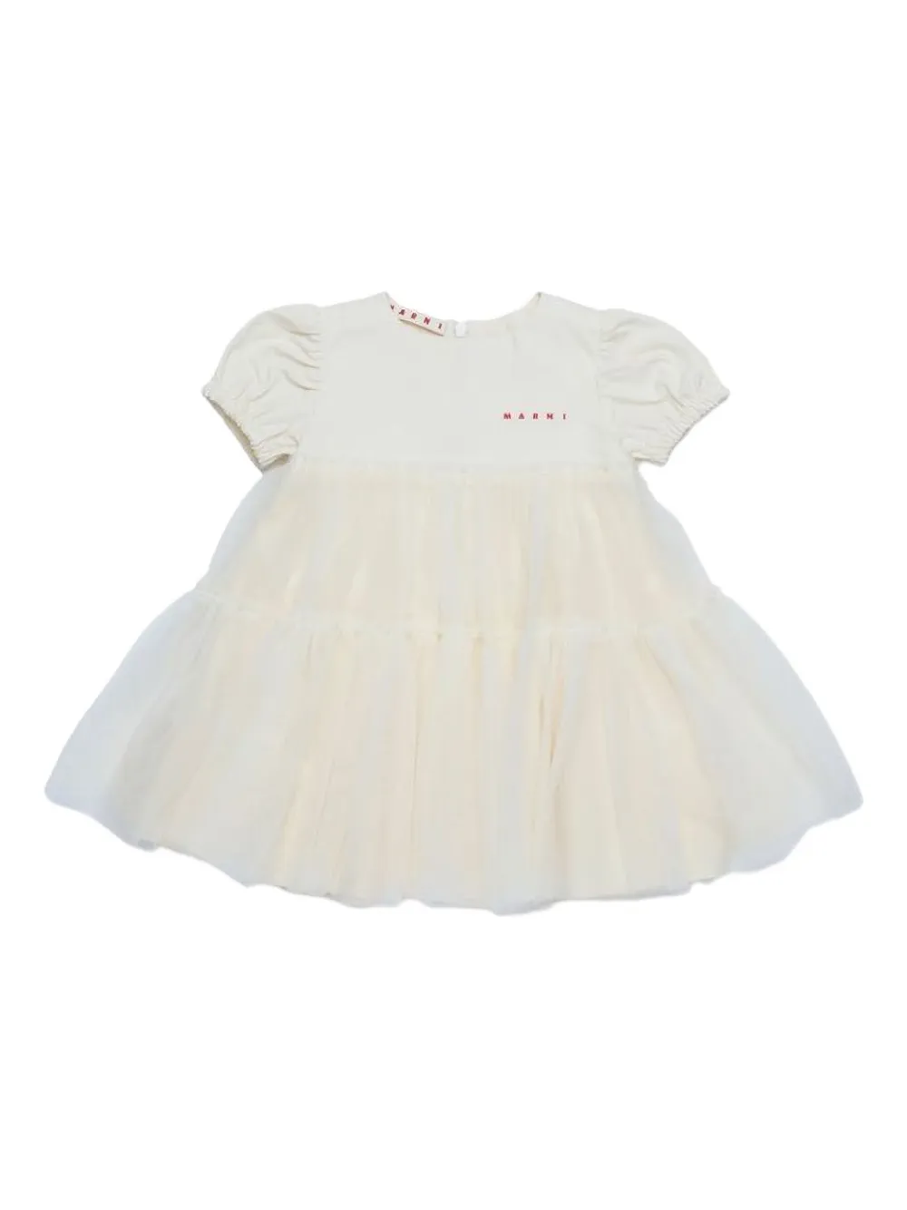 Marni Kids puf-sleeve tulle dress Beige