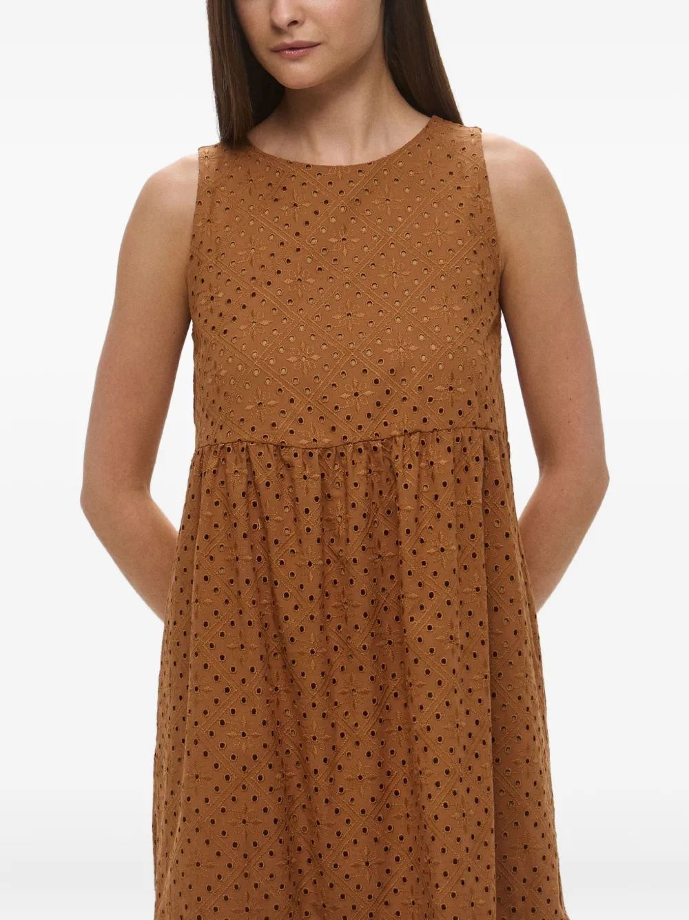 Marella Eyelet-embroidered Tiered Dress In Brown