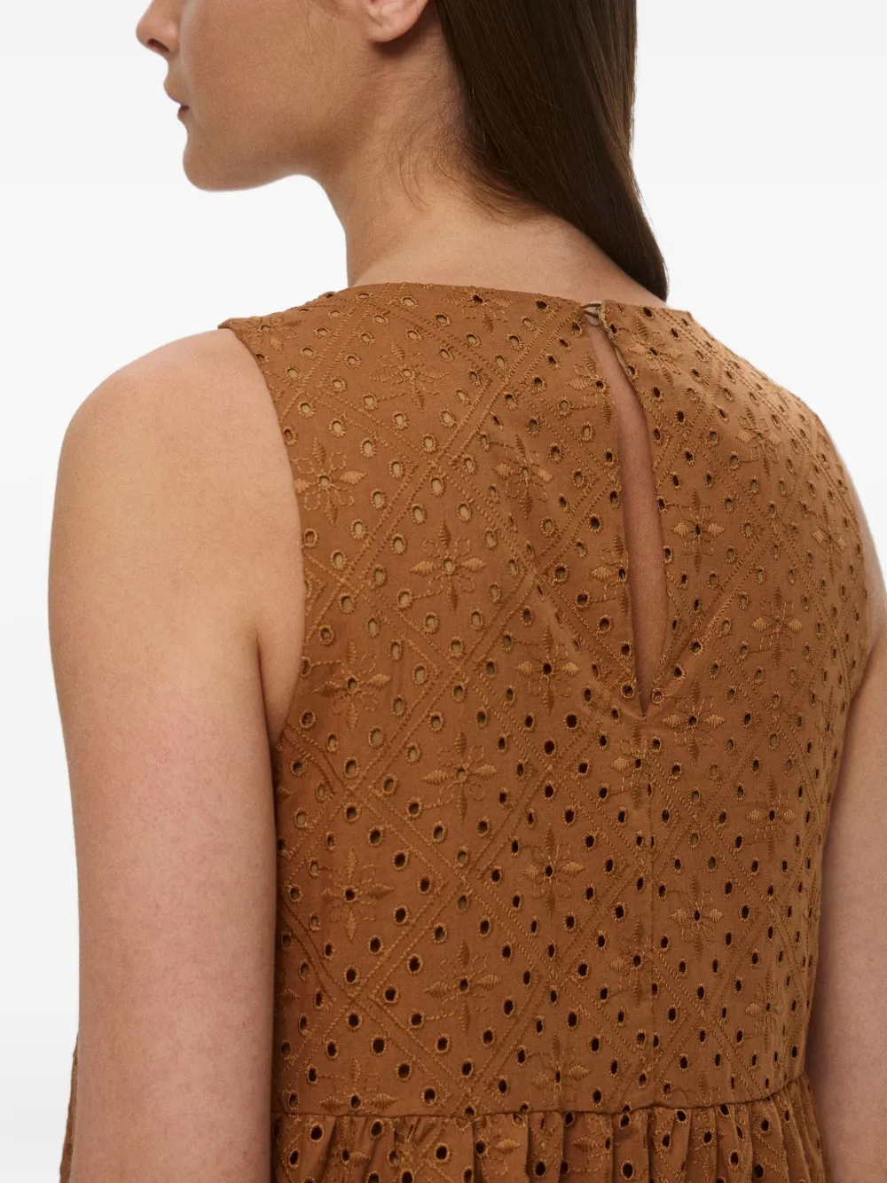 Marella Eyelet-embroidered Tiered Dress In Brown