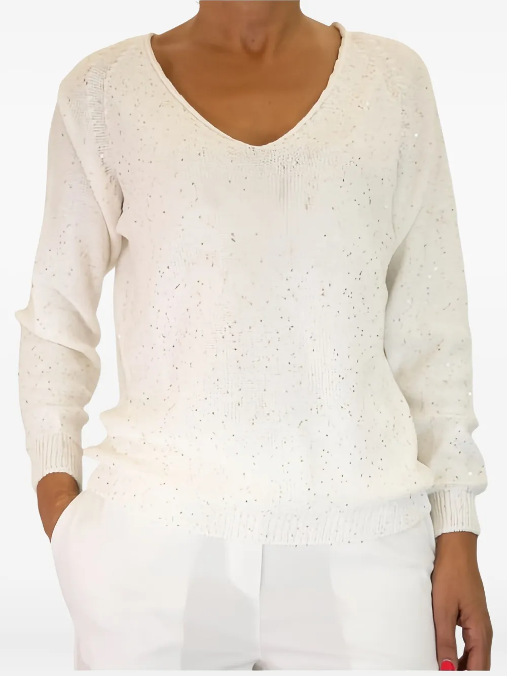 Gran Sasso embellished v-neck sweater | Neutrals | Image 1