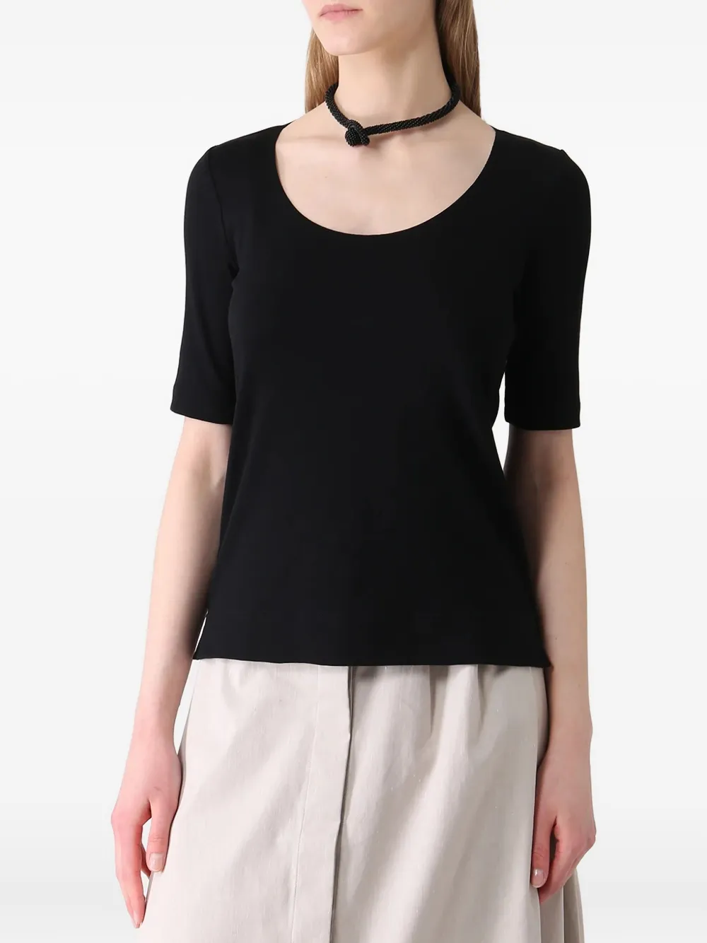  Gran Sasso Scoop-neck Short-sleeve Top - Black 