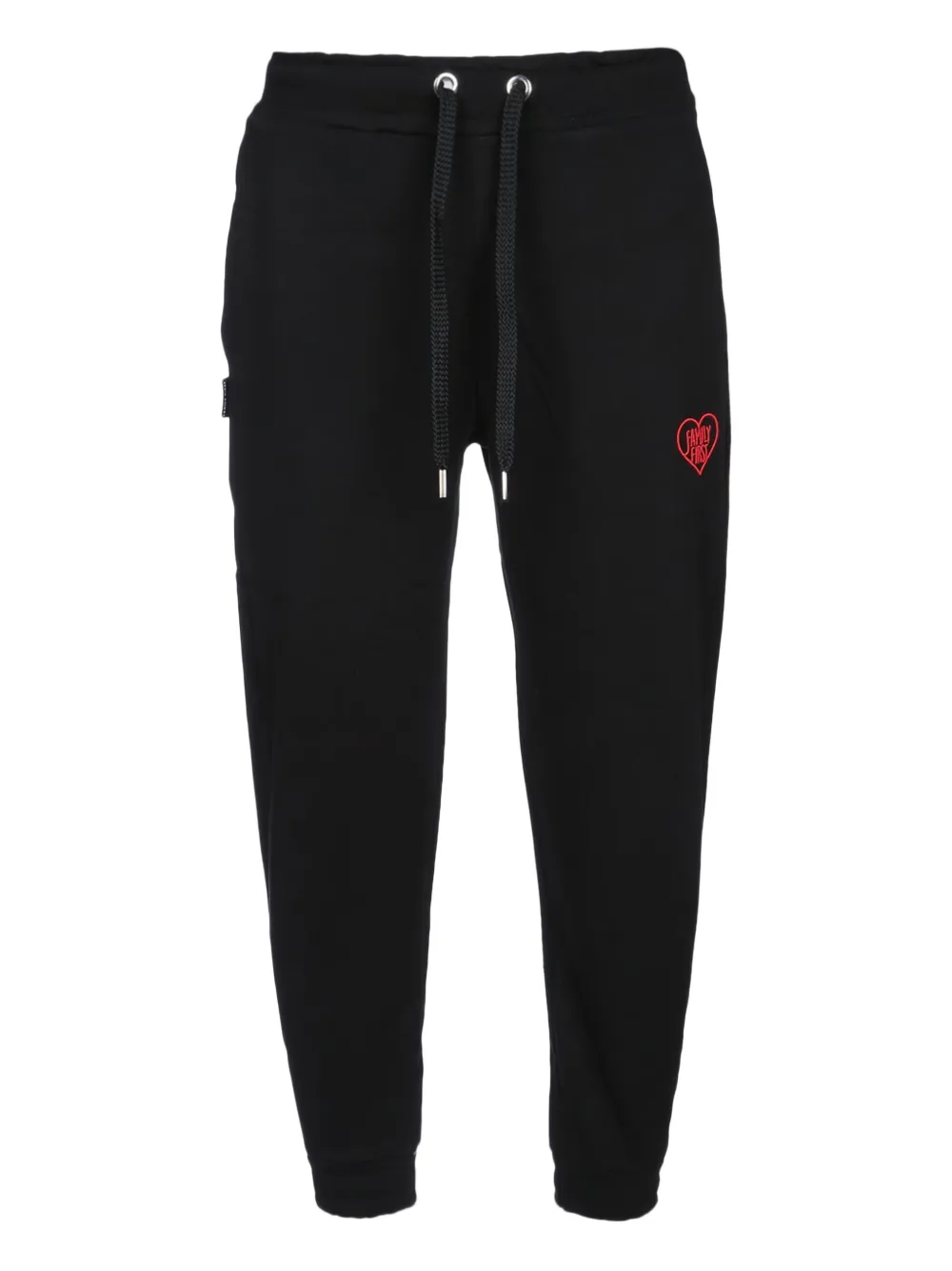 Family First Heart-embroidered Track Pants In Black
