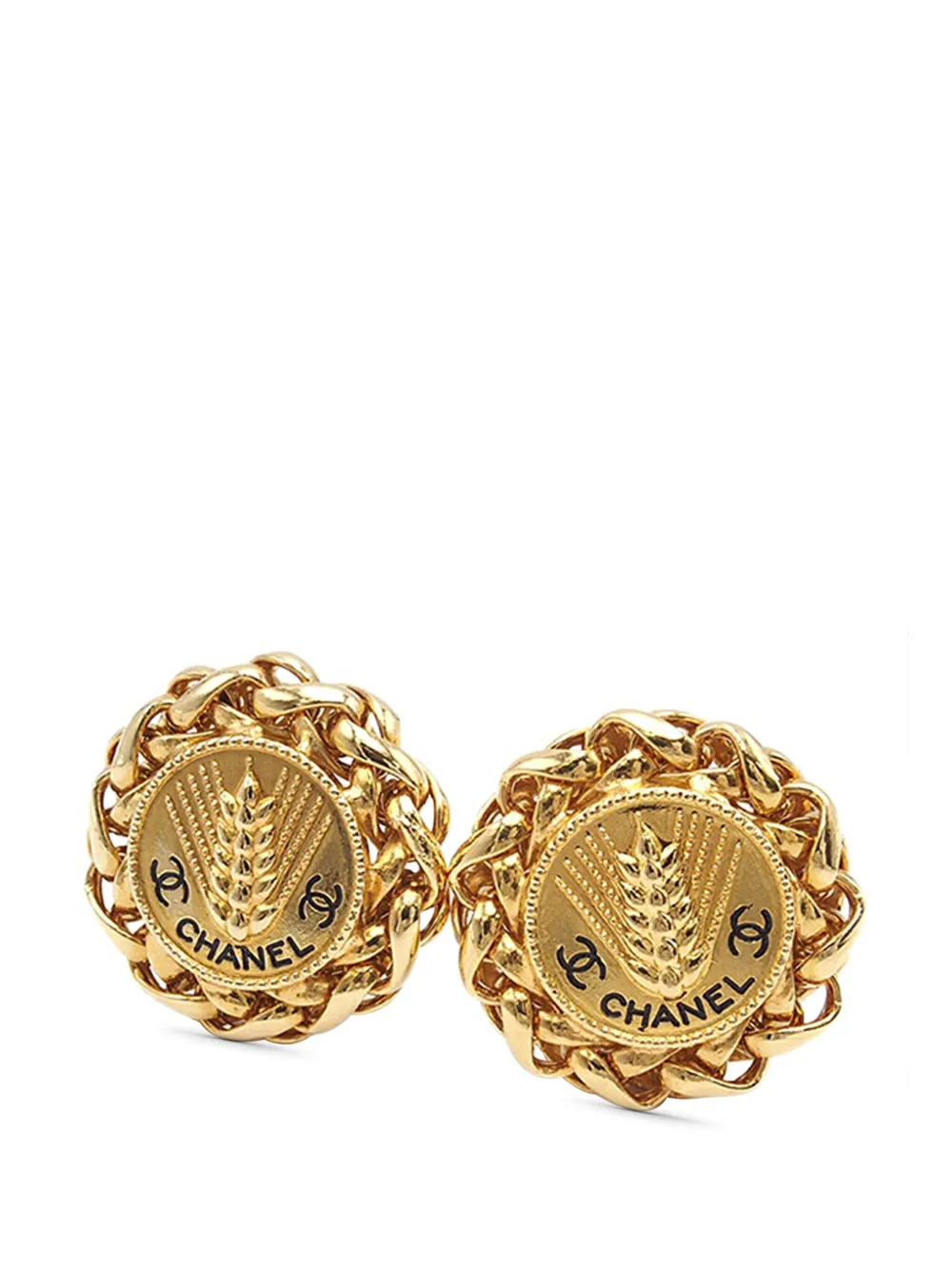 CHANEL Pre-Owned 1980-1990 ゴールドプレーテッド ココマーク ウィートメダリオン クリップオン コスチューム CHANEL Pre-Owned 1980-1990 ゴールドプレーテッド ココマーク ウィートメダリオン クリップオン コスチューム