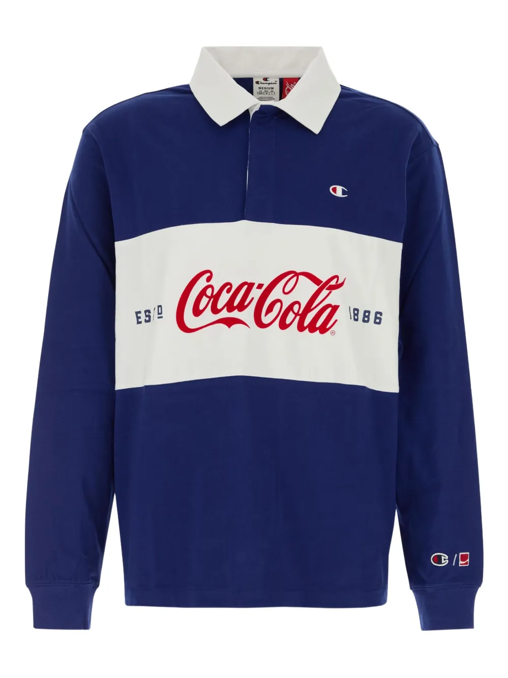 Champion playera tipo polo con rayas estampadas en colaboración conCola Cola | azul | Image 1