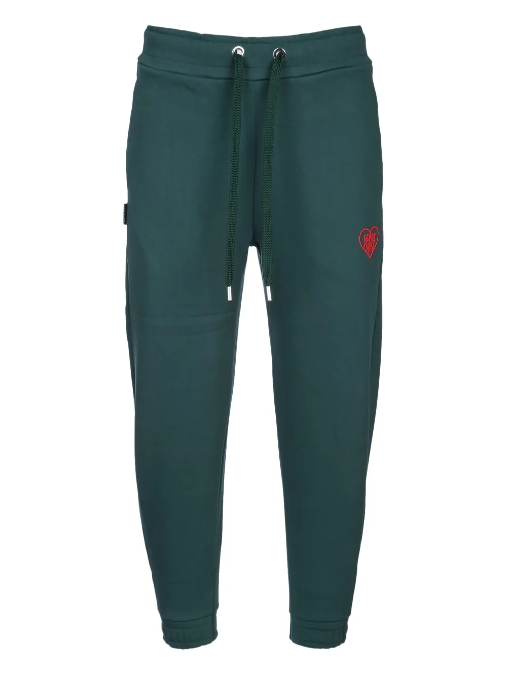Family First Heart-embroidered Track Pants In Green