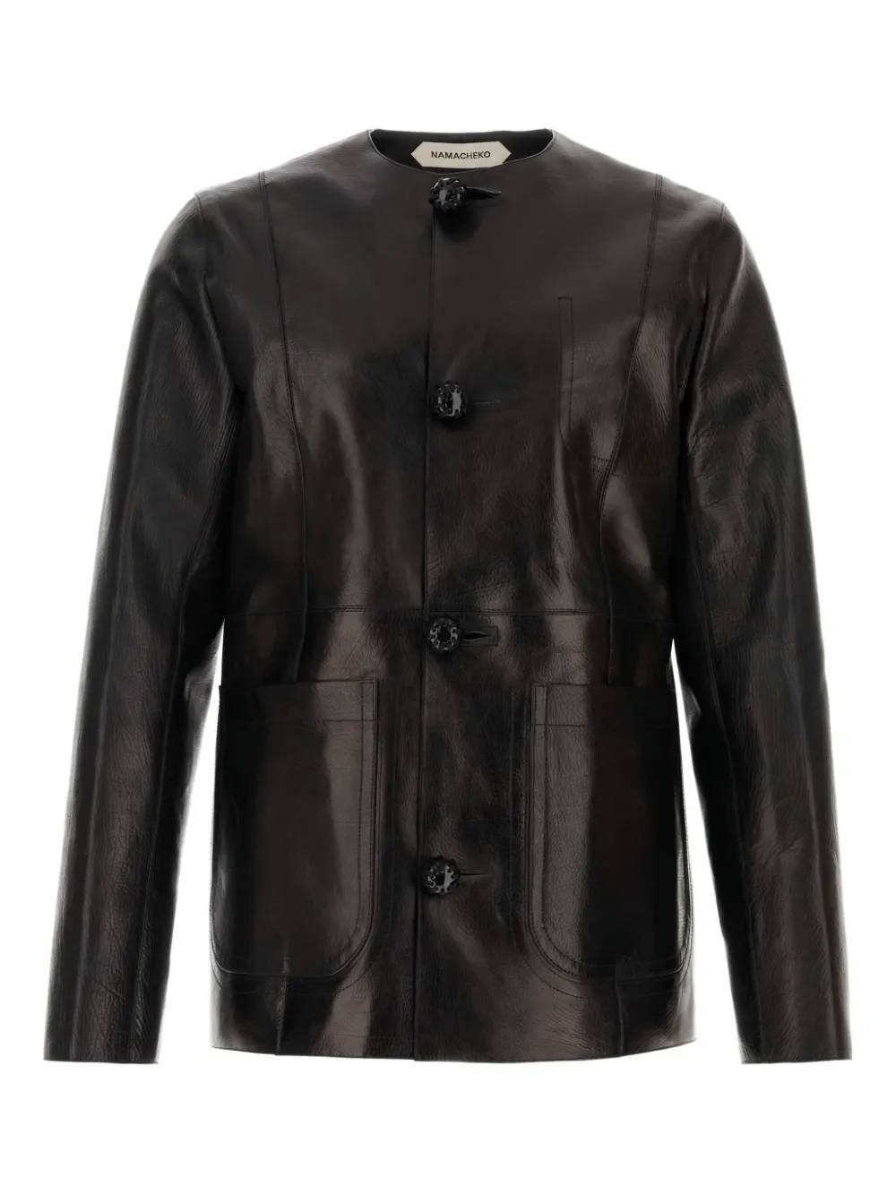 Namacheko crew-neck leather jacket | Black | Image 1