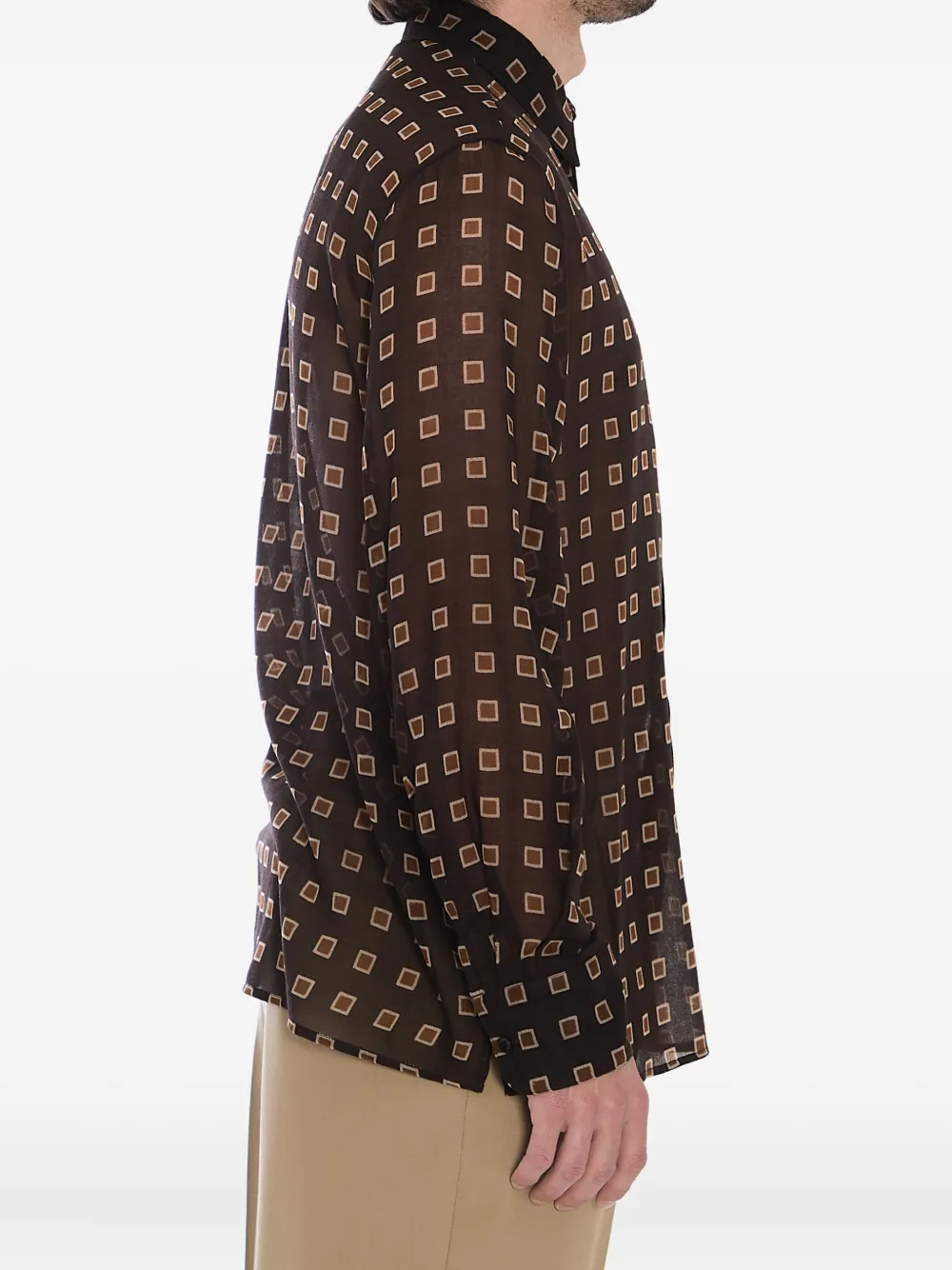 Saint Laurent Shirt With Geometric Pattern In Brown