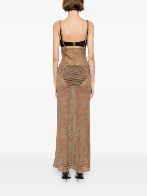 brown slip dress midi Aconiconi Elegant Brown Sleeveless 100% cotton Crochet Knitted Long mi –  GOOD GIRL REBEL main image 0