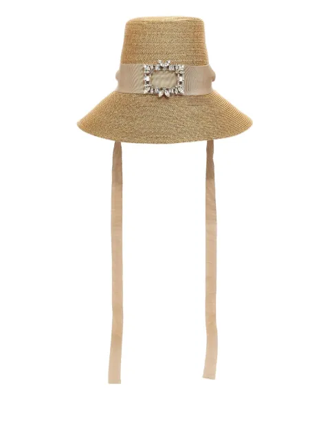 Roger Vivier crystal-buckle raffia hat