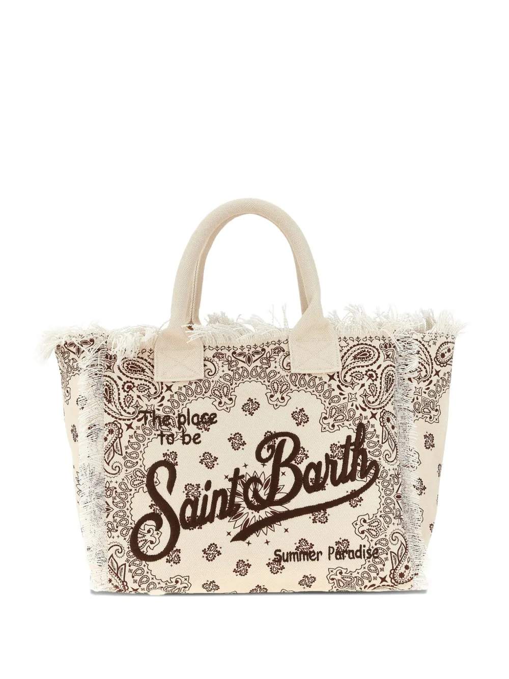 MC2 Saint Barth Vanity bandana-print fringed tote bag Beige