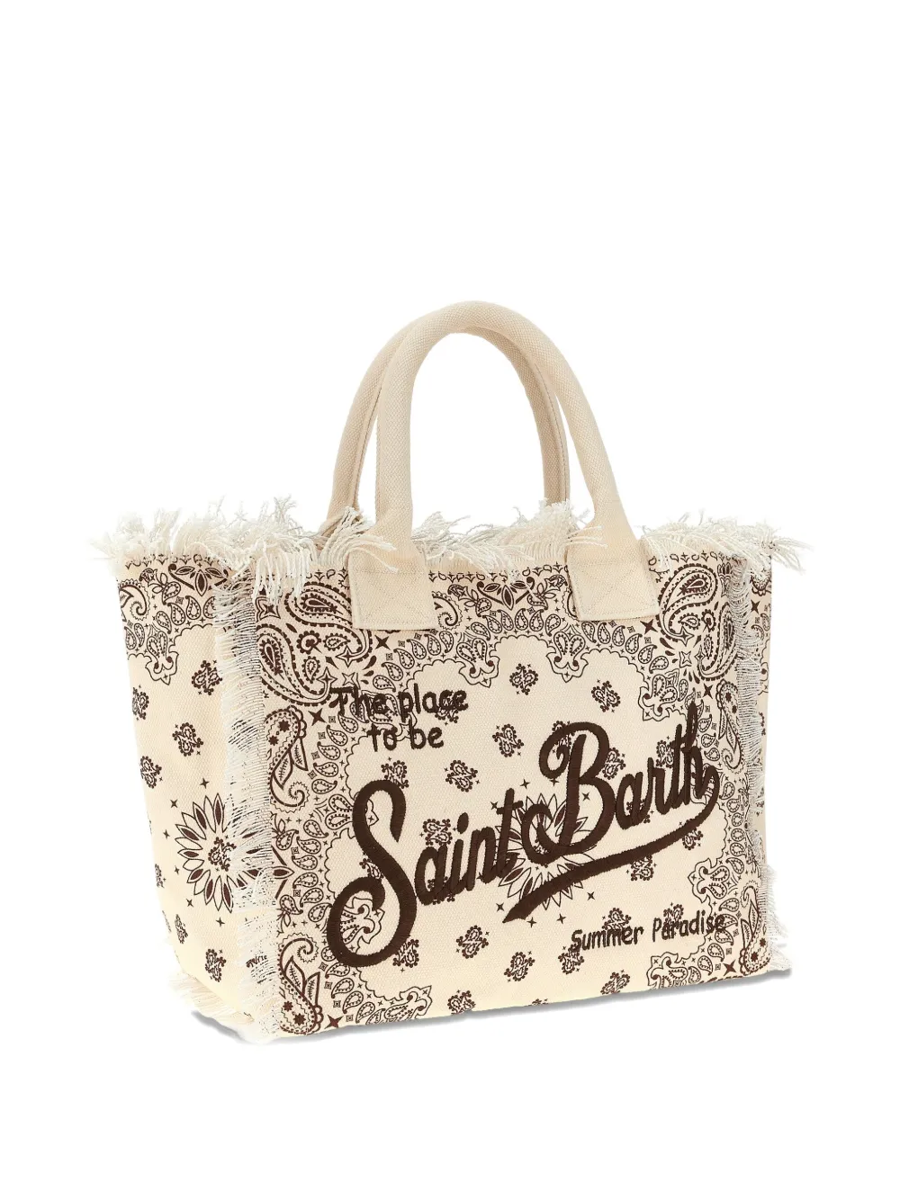MC2 Saint Barth Vanity bandana-print fringed tote bag Beige