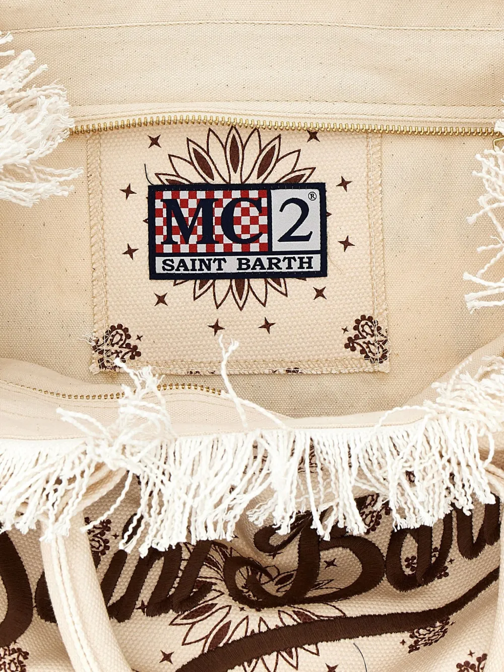 MC2 Saint Barth Vanity bandana-print fringed tote bag Beige
