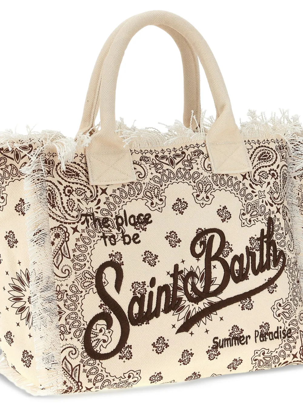 MC2 Saint Barth Vanity bandana-print fringed tote bag Beige