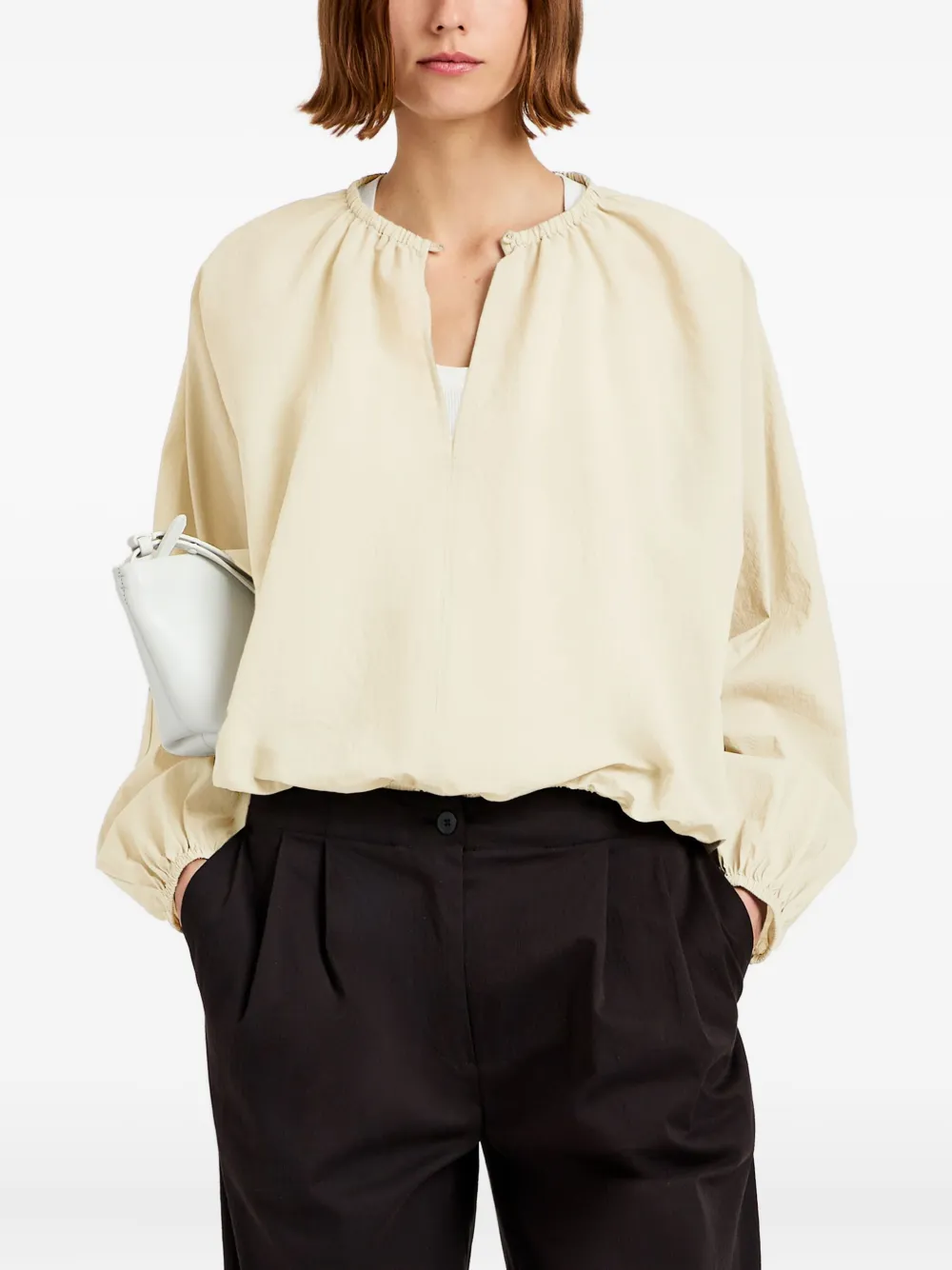 Proenza Schouler White Label Wendy round-neck balloon-sleeve blouse Geel