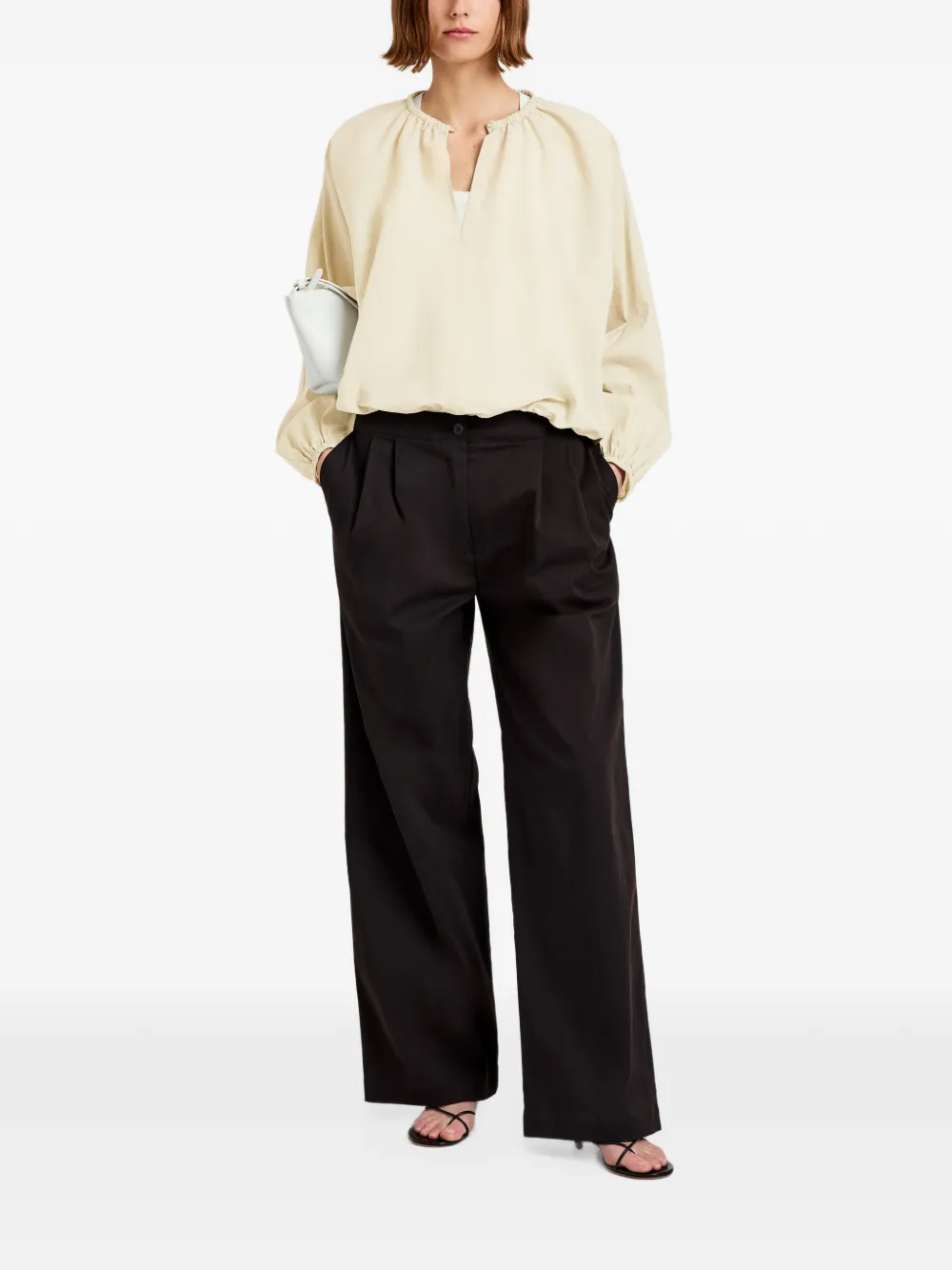 Proenza Schouler White Label Wendy blouse met ronde hals en ballonmouwen Geel