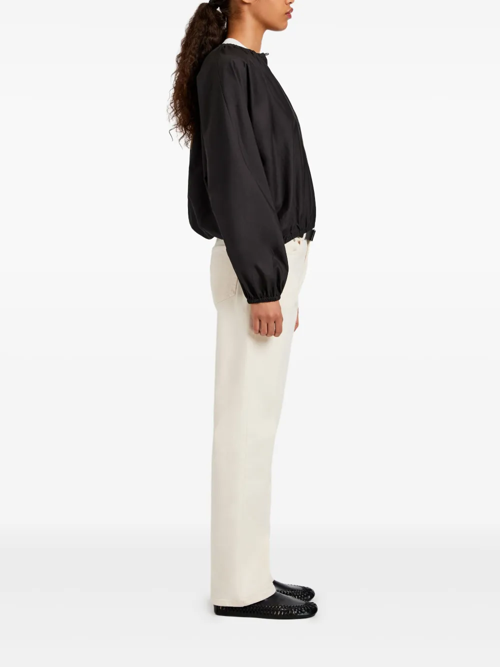 Proenza Schouler White Label Top met gesmockte hals en ballonmouwen Zwart