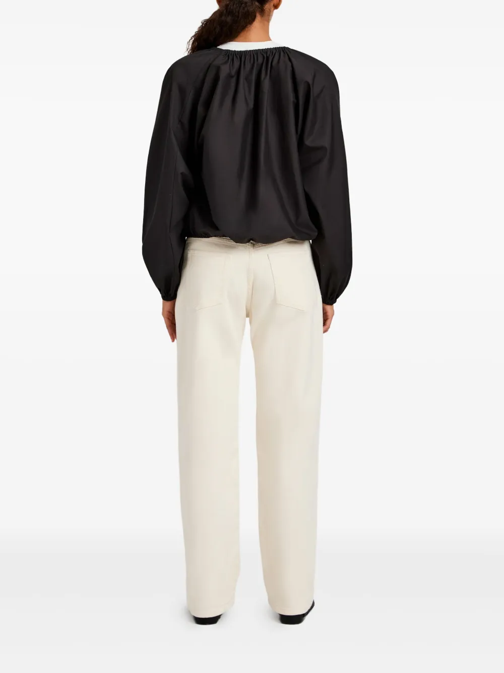 Proenza Schouler White Label Top met gesmockte hals en ballonmouwen Zwart