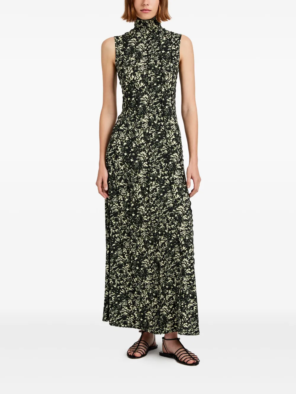 Proenza Schouler White Label Maxi-jurk met hoge hals en bloemenprint Zwart