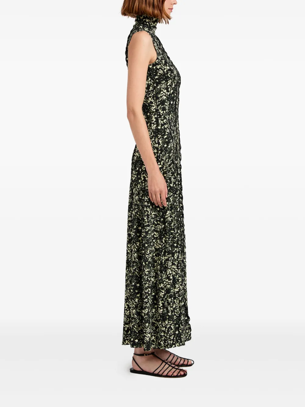 Proenza Schouler White Label Maxi-jurk met hoge hals en bloemenprint Zwart