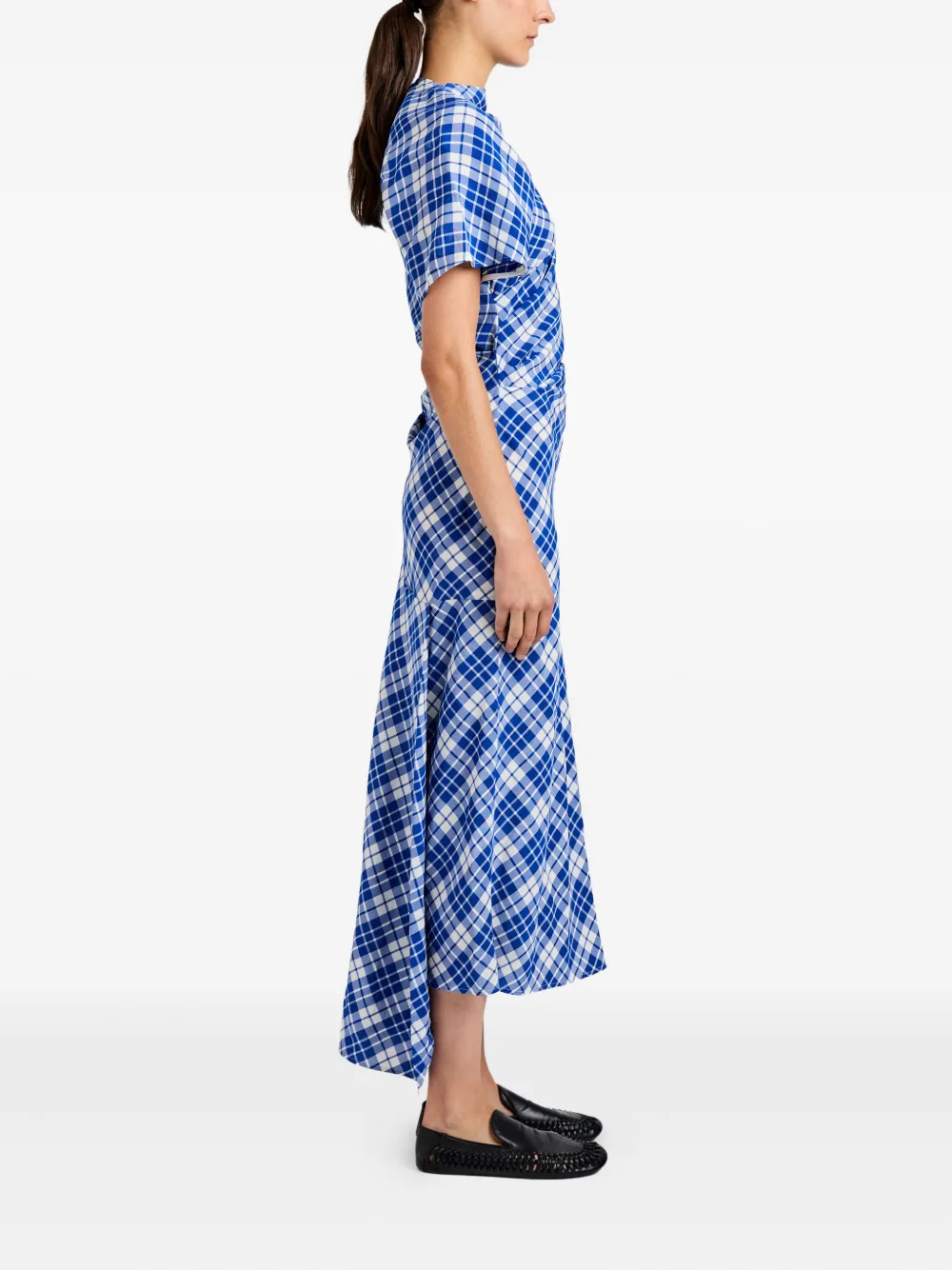 Proenza Schouler Hallie asymmetric-neckline plaid dress Blauw