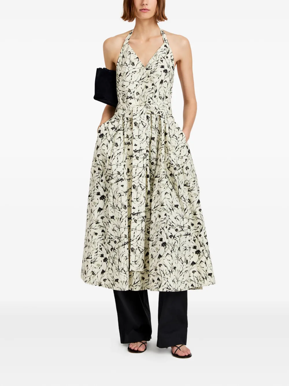 Proenza Schouler White Label floral-print halterneck midi dress Geel