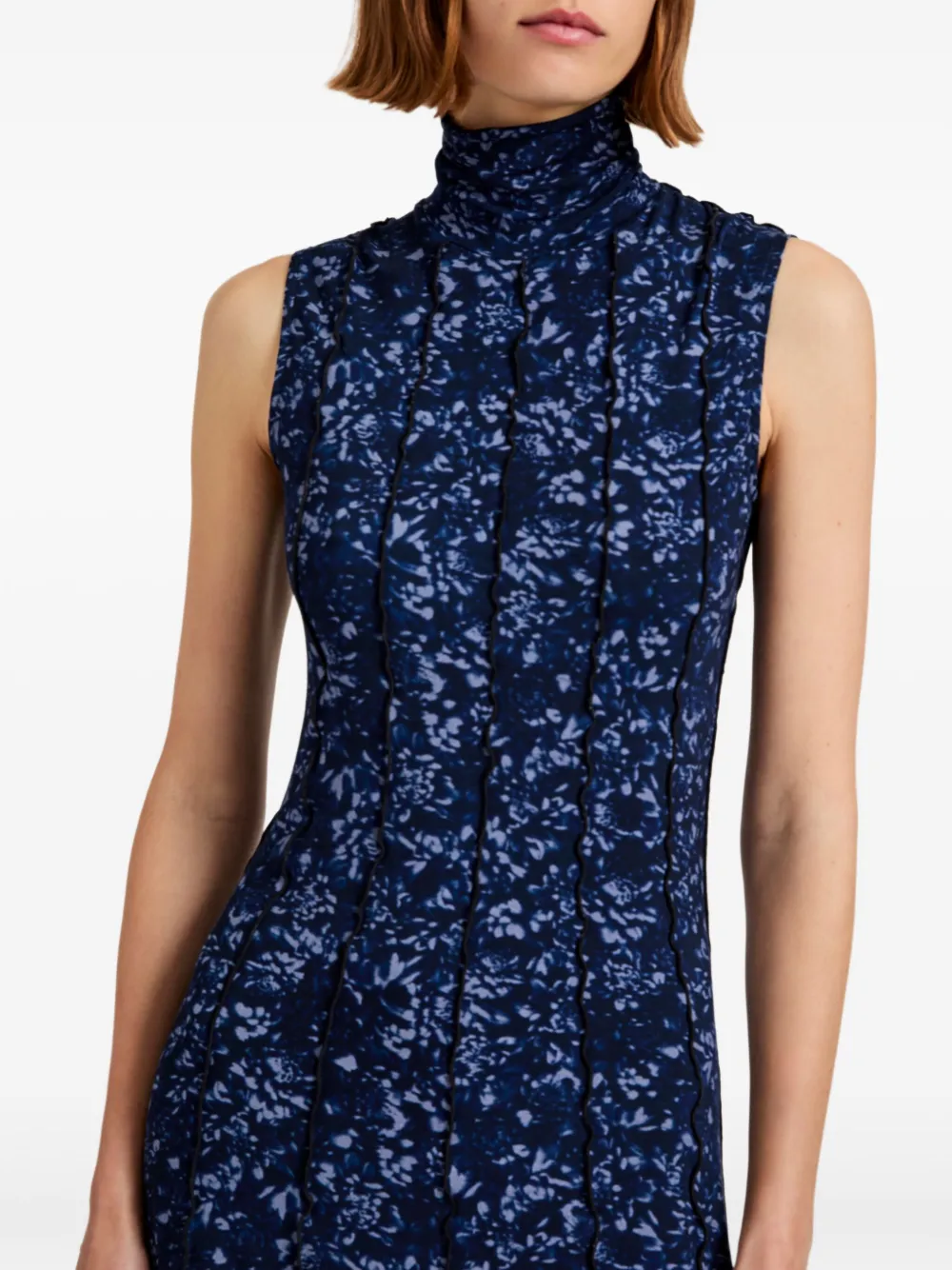 Proenza Schouler White Label Mouwloze jurk met hoge hals en bloemen Blauw